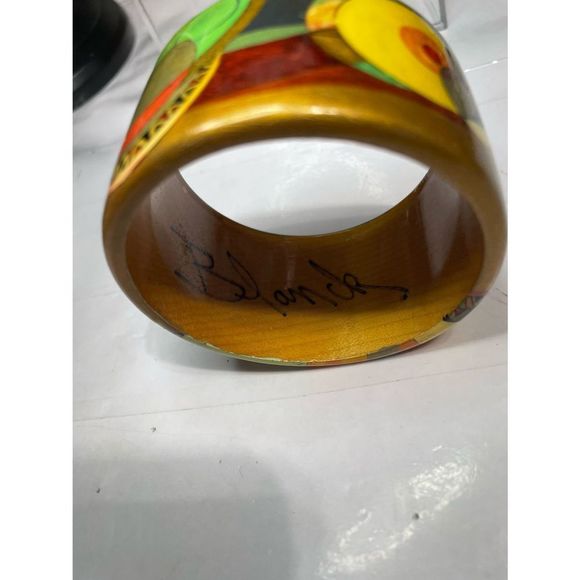 signed by blank artistic wide wood bangle - Picture 4 of 4